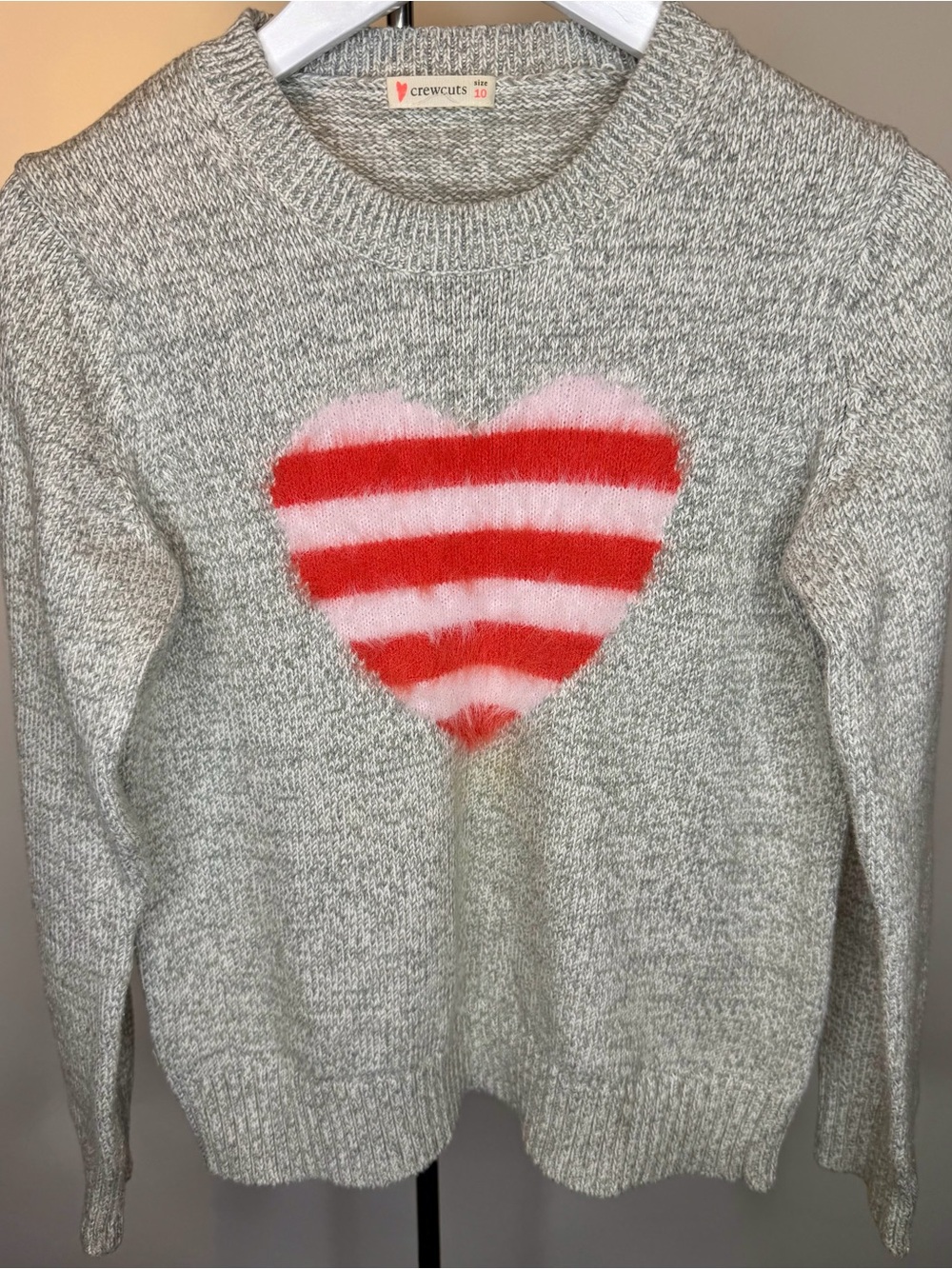 Crewcuts by J.Crew Fuzzy Striped Heart Sweater – Girls 10